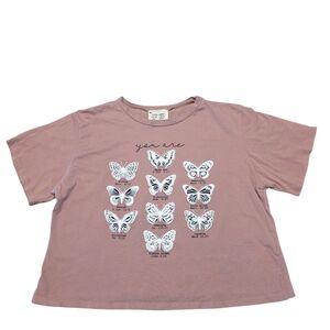 Butterfly Cropped Boxy T-shirt in Mauve Size L